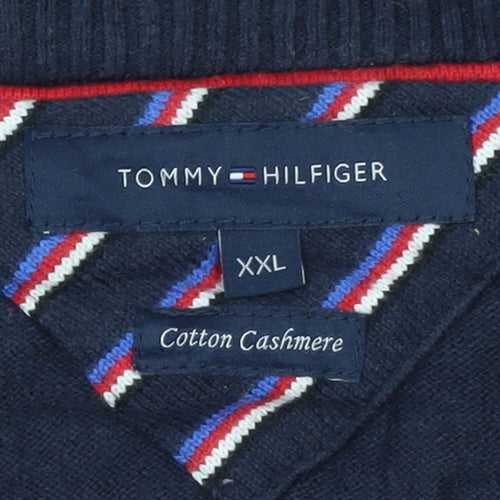 Tommy Hilfiger Men's Blue Cotton Cashmere V-Neck Vest 2XL