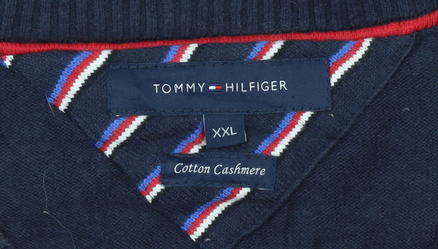 Tommy Hilfiger Men's Blue Cotton Cashmere V-Neck Vest 2XL