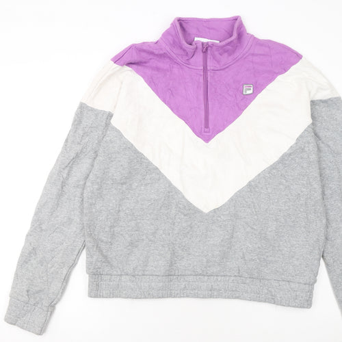 FILA Womens Grey Purple Colourblock 1/4 Zip Sweatshirt XL
