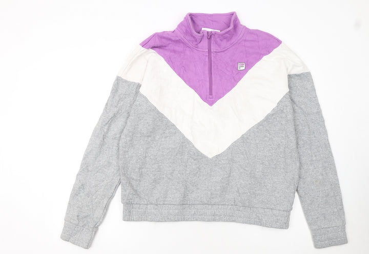 FILA Womens Grey Purple Colourblock 1/4 Zip Sweatshirt XL