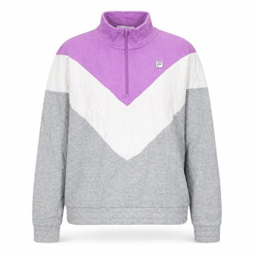FILA Womens Grey Purple Colourblock 1/4 Zip Sweatshirt XL