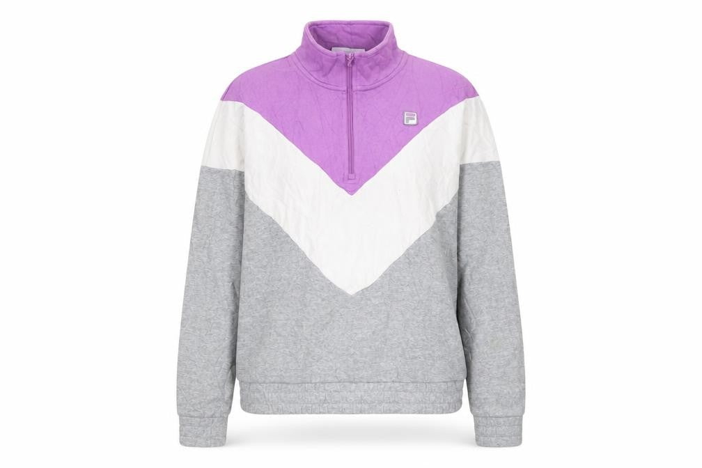 FILA Womens Grey Purple Colourblock 1/4 Zip Sweatshirt XL