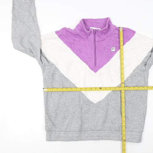 FILA Womens Grey Purple Colourblock 1/4 Zip Sweatshirt XL