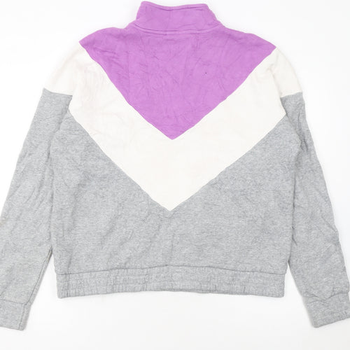 FILA Womens Grey Purple Colourblock 1/4 Zip Sweatshirt XL