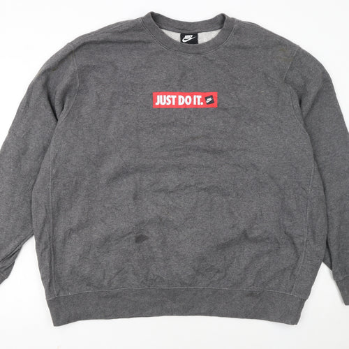 Nike Men's Grey 2XL Pullover Sweatshirt Just Do It Logo Sportswear