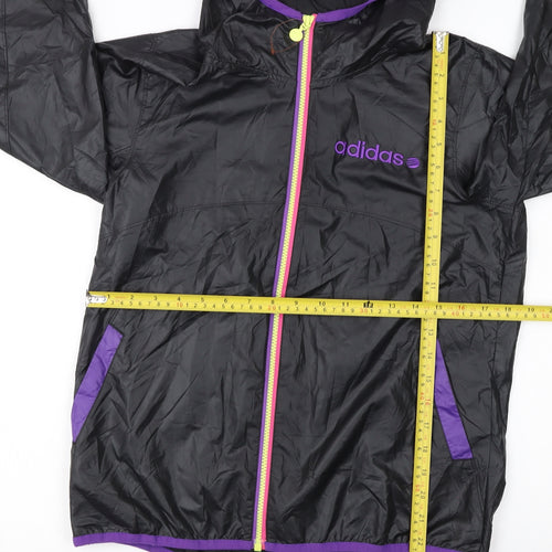 Adidas Girls Black Windbreaker Activewear Jacket L Hooded Zip Lightweight