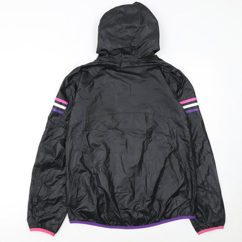 Adidas Girls Black Windbreaker Activewear Jacket L Hooded Zip Lightweight