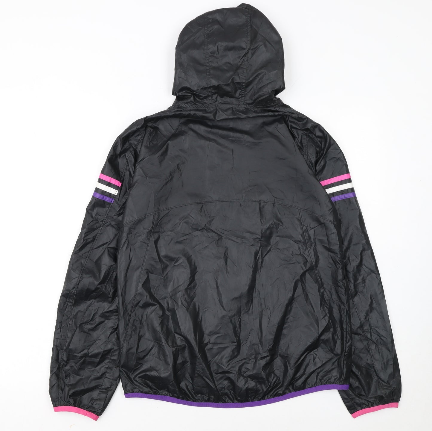 Adidas Girls Black Windbreaker Activewear Jacket L Hooded Zip Lightweight