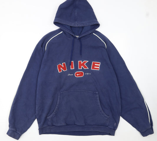 Nike Men's Blue Pullover Hoodie L Fleece Vintage Sportswear