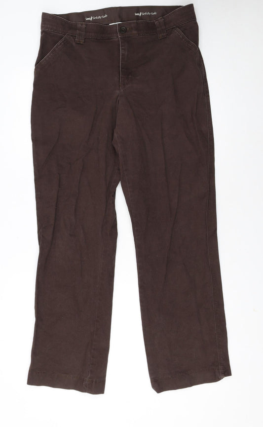 Lee Women Brown Sinfully Soft Cotton Blend Chino Trousers Size 12 Short
