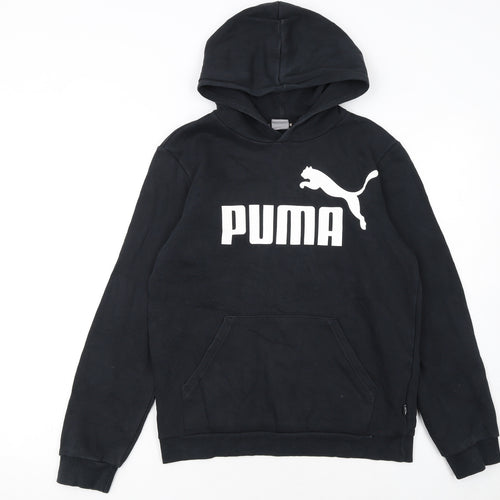 Puma Boys Black Pullover Hoodie 13-14 Years Logo Graphic Fleece Sweatshirt