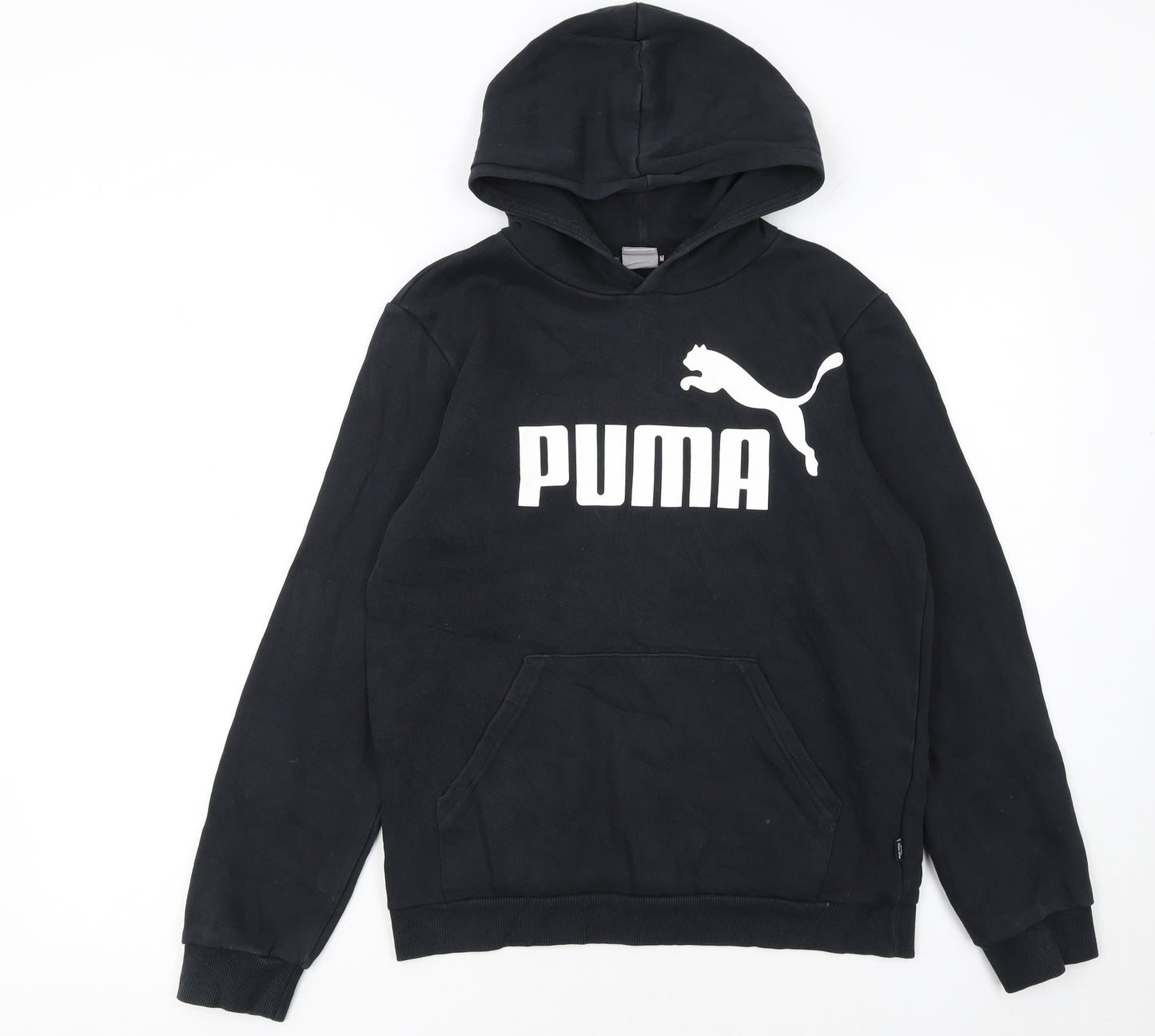 Puma Boys Black Pullover Hoodie 13-14 Years Logo Graphic Fleece Sweatshirt
