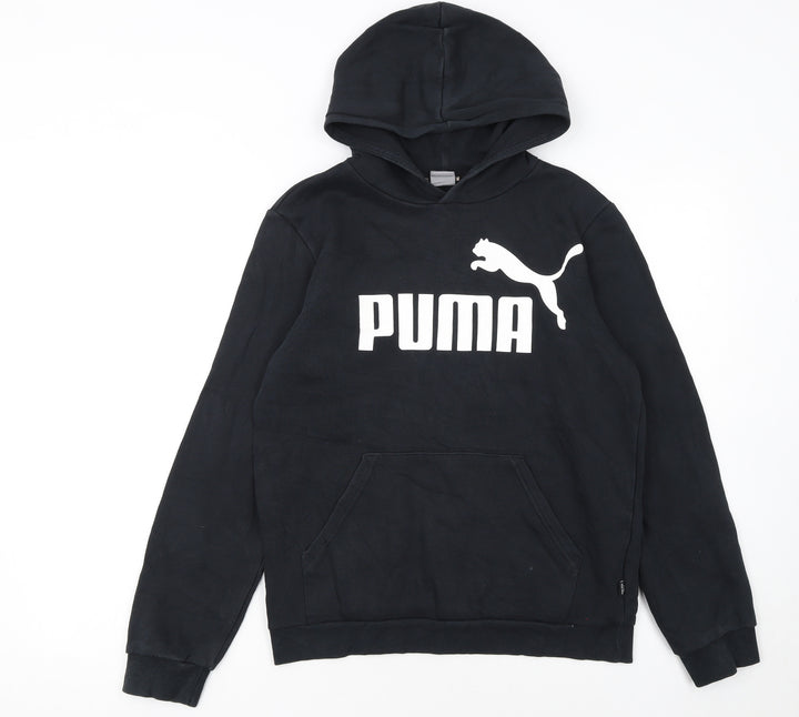 Puma Boys Black Pullover Hoodie 13-14 Years Logo Graphic Fleece Sweatshirt