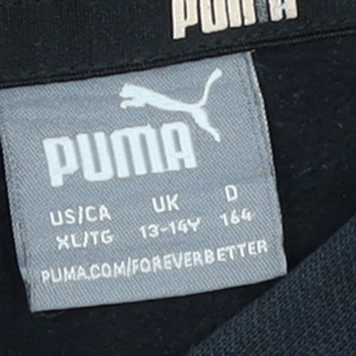 Puma Boys Black Pullover Hoodie 13-14 Years Logo Graphic Fleece Sweatshirt