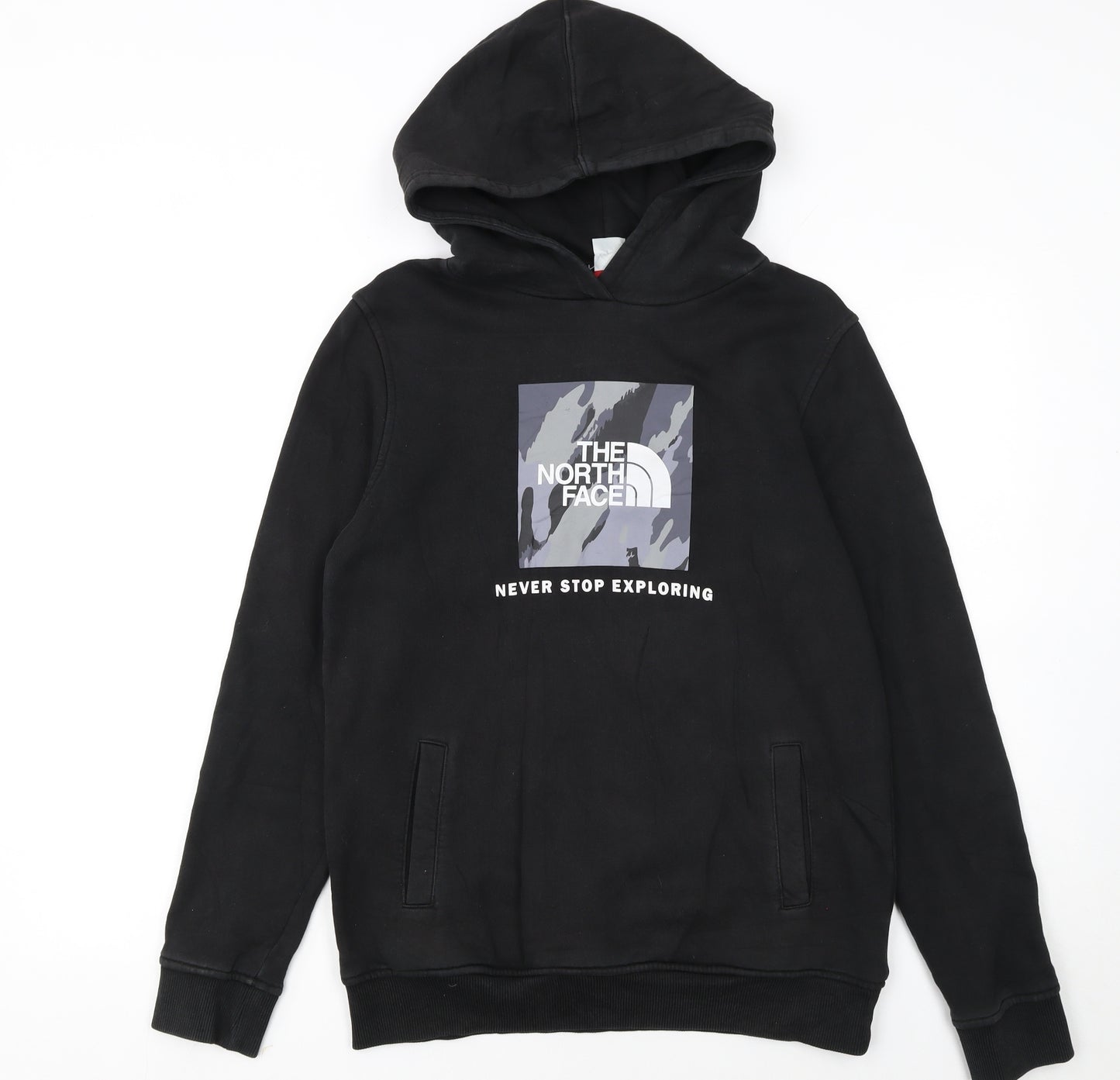 The North Face Boys Black L Pullover Fleece Hoodie Graphic Print