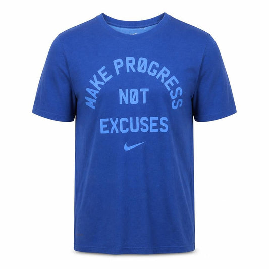 Front view of Nike Men's Blue Dri-Fit Athletic Fit Motivational Sports T-Shirt, size S
