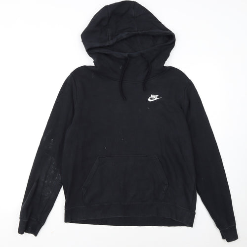 Nike Women Black Pullover Hoodie M Logo Casual Hooded Sweatshirt