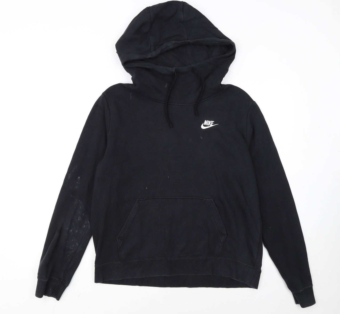 Nike Women Black Pullover Hoodie M Logo Casual Hooded Sweatshirt