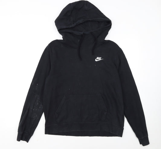 Nike Women Black Pullover Hoodie M Logo Casual Hooded Sweatshirt