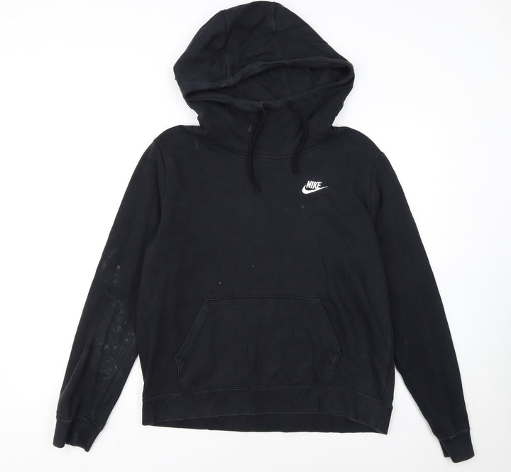 Nike Women Black Pullover Hoodie M Logo Casual Hooded Sweatshirt