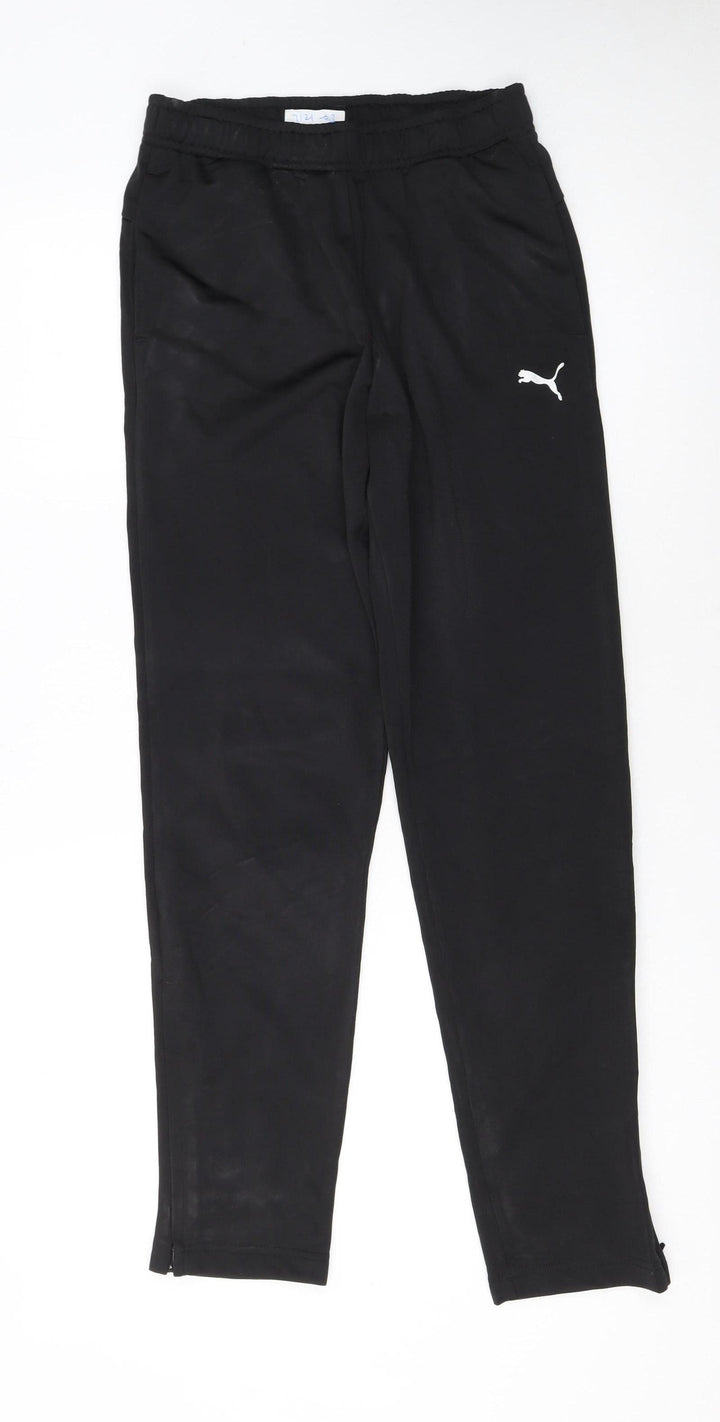 Puma Boys Black Jogger Trousers 13-14 Years 164cm Elastic Waist Activewear