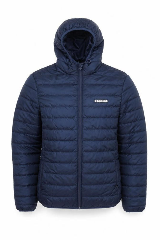 Front view of Nautica Men’s Blue Puffer Jacket S Hooded Quilted Winter Coat