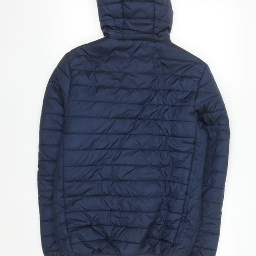 Nautica Men’s Blue Puffer Jacket S Hooded Quilted Winter Coat