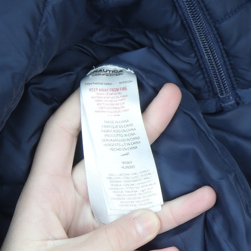 Nautica Men’s Blue Puffer Jacket S Hooded Quilted Winter Coat