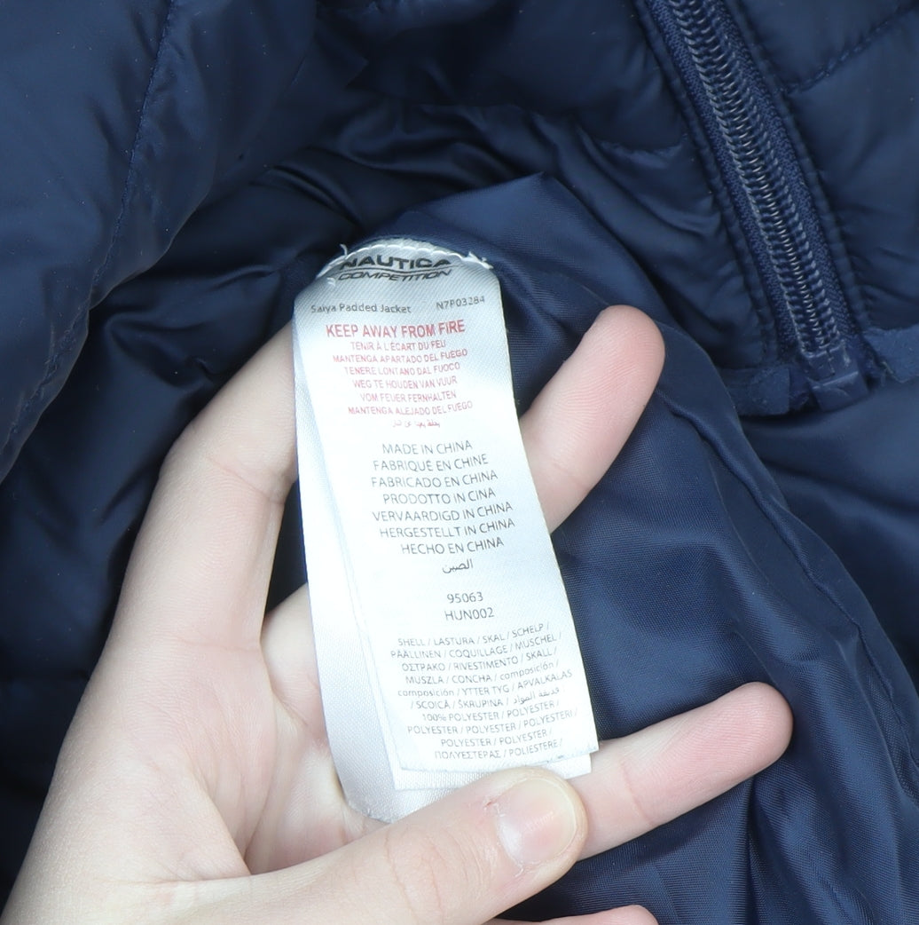 Nautica Men’s Blue Puffer Jacket S Hooded Quilted Winter Coat