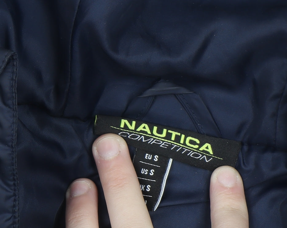 Nautica Men’s Blue Puffer Jacket S Hooded Quilted Winter Coat