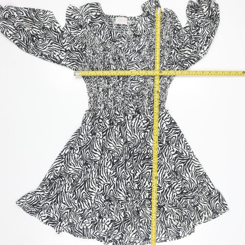 Savida Women’s Black Zebra Print Long Sleeve Skater Dress Size 10