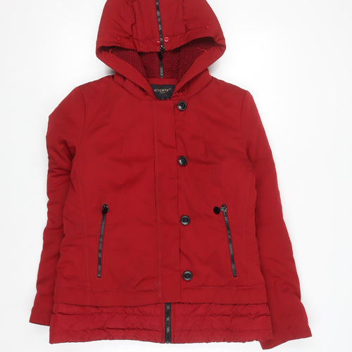 Attentif Women Red Hooded Puffer Jacket Size 12 Lined Winter Coat
