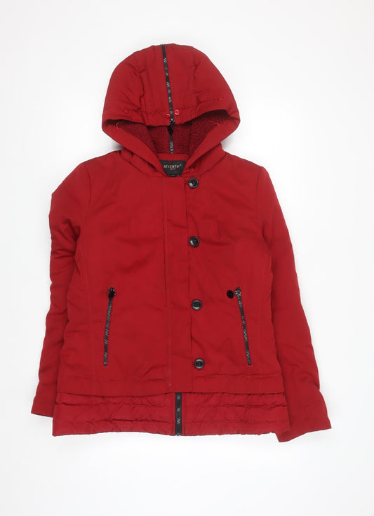 Attentif Women Red Hooded Puffer Jacket Size 12 Lined Winter Coat