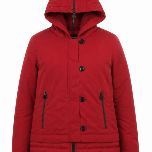 Attentif Women Red Hooded Puffer Jacket Size 12 Lined Winter Coat