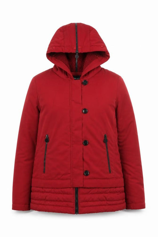 Front view of Attentif Women Red Hooded Puffer Jacket, size 12, Lined Winter Coat