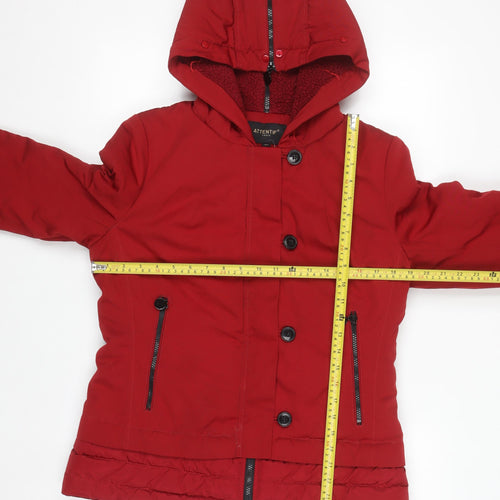 Attentif Women Red Hooded Puffer Jacket Size 12 Lined Winter Coat