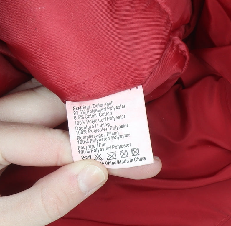 Attentif Women Red Hooded Puffer Jacket Size 12 Lined Winter Coat