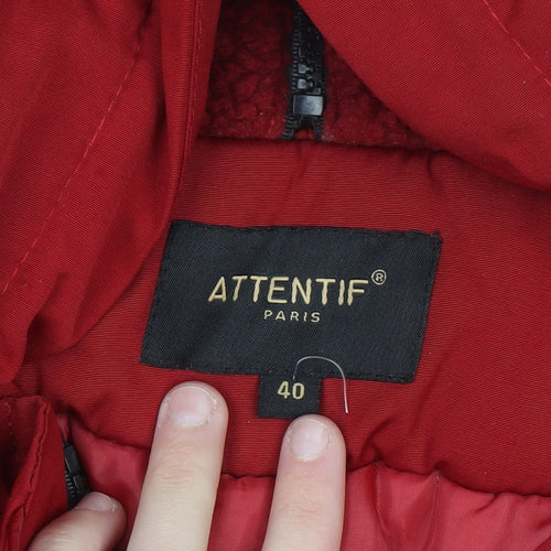 Attentif Women Red Hooded Puffer Jacket Size 12 Lined Winter Coat