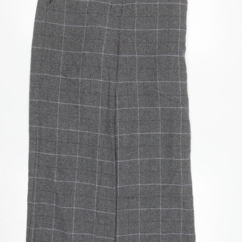 White Stuff Womens Grey Check Wool Blend Wide-Leg Trousers UK 6R