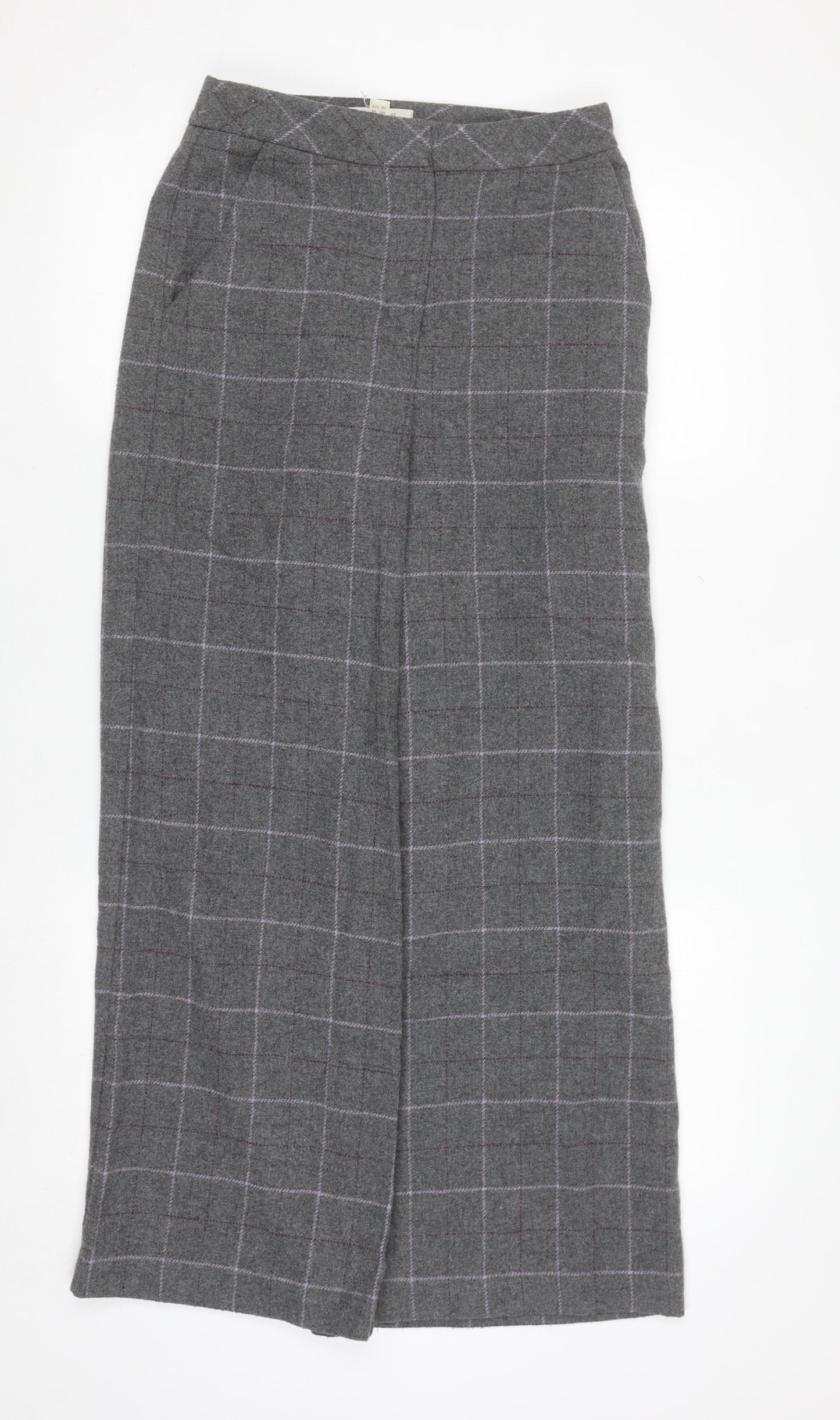 White Stuff Womens Grey Check Wool Blend Wide-Leg Trousers UK 6R