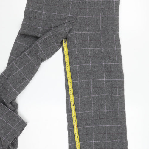 White Stuff Womens Grey Check Wool Blend Wide-Leg Trousers UK 6R