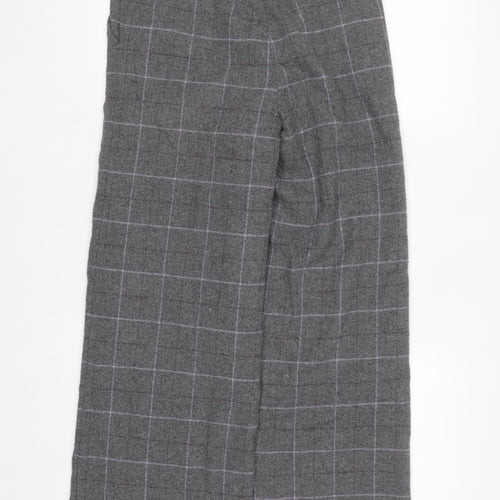 White Stuff Womens Grey Check Wool Blend Wide-Leg Trousers UK 6R