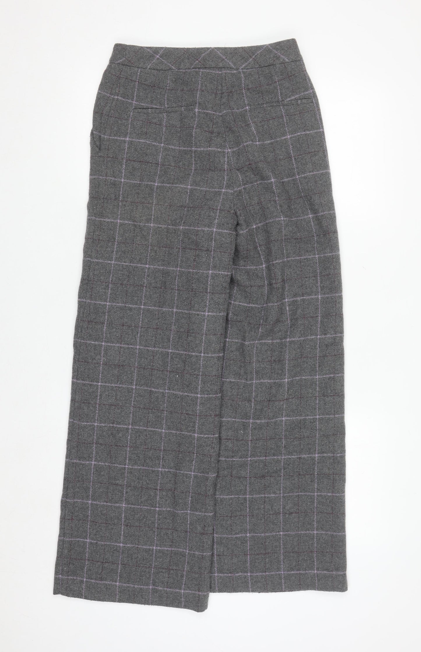 White Stuff Womens Grey Check Wool Blend Wide-Leg Trousers UK 6R