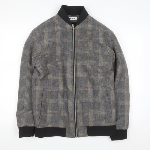 Paul Calvin Men's Grey Checked Wool Blend Bomber Jacket XS