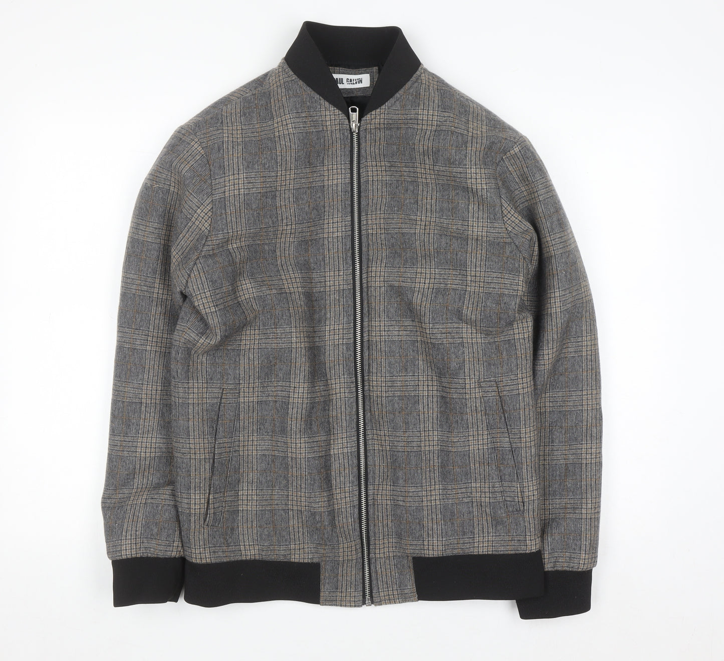 Paul Calvin Men's Grey Checked Wool Blend Bomber Jacket XS