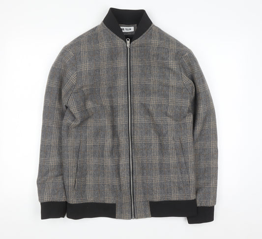 Paul Calvin Men's Grey Checked Wool Blend Bomber Jacket XS