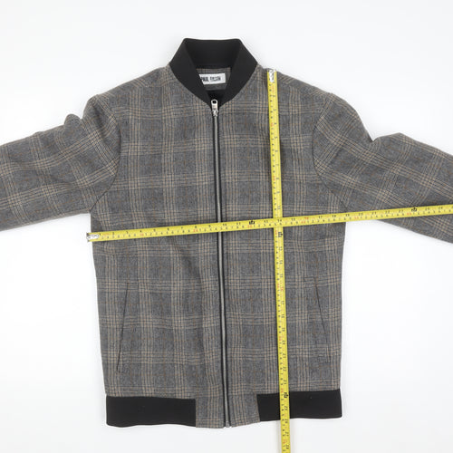 Paul Calvin Men's Grey Checked Wool Blend Bomber Jacket XS