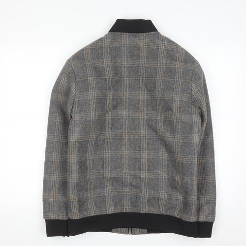 Paul Calvin Men's Grey Checked Wool Blend Bomber Jacket XS