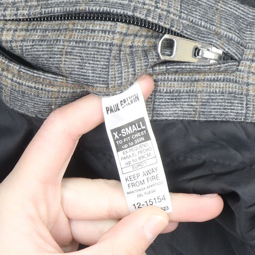 Paul Calvin Men's Grey Checked Wool Blend Bomber Jacket XS
