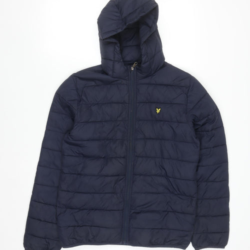 Lyle & Scott Boys Blue Hooded Puffer Jacket 15-16 Years Full Zip Lightweight